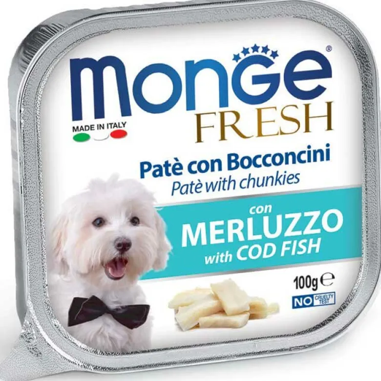 Monge Fresh Paté Bocconcini Con Merluzzo Cibo Umido Per Cani Adulti 100g