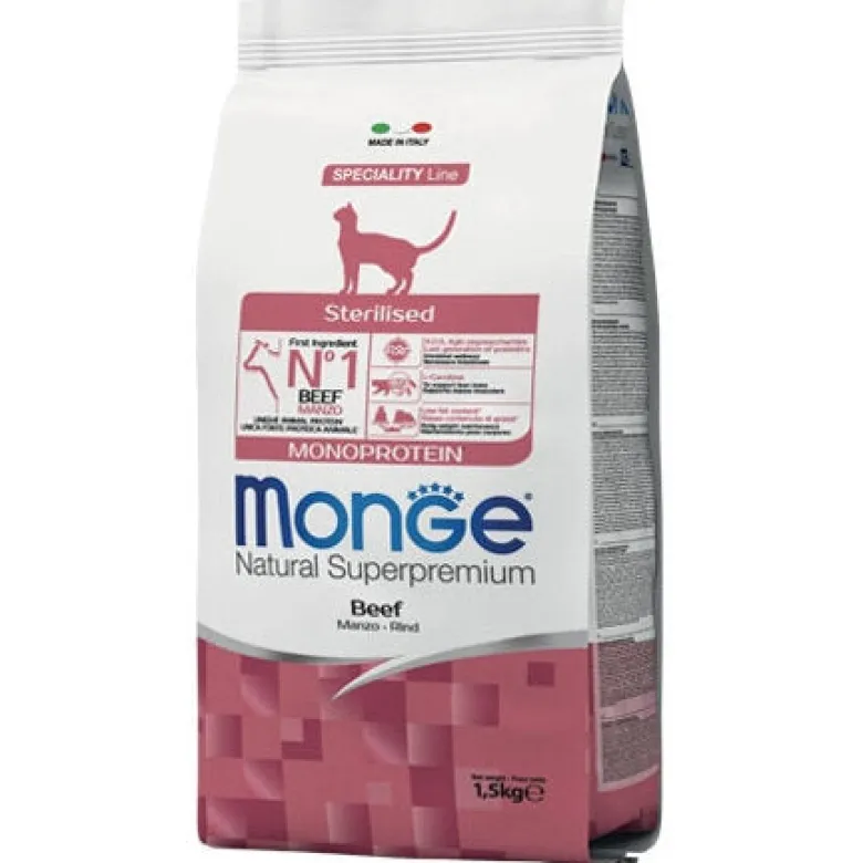 Monge Manzo Monoprotein Cibo Secco Gatti Adulti Sterilizzati Sacco 1,5 Kg