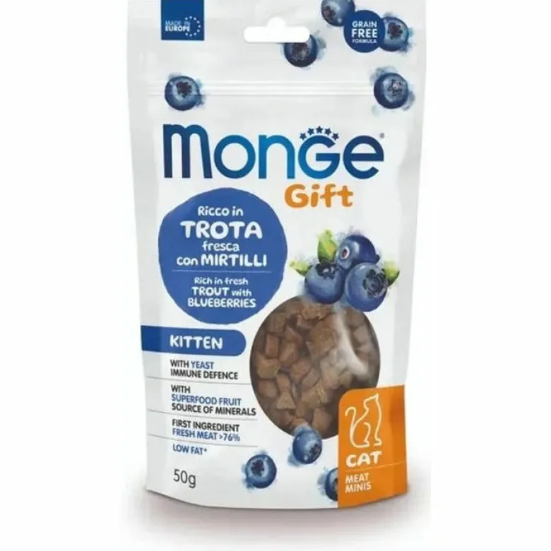 Monge Meat Minis Snack Per Gattini Trota Fresca Con Mirtilli 50g