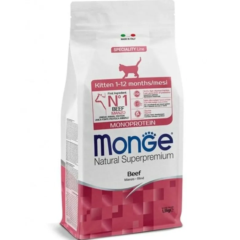Monge Natural Superpremium Monoprotein Manzo Cibo Secco Per Gattini Sacco 1,5Kg