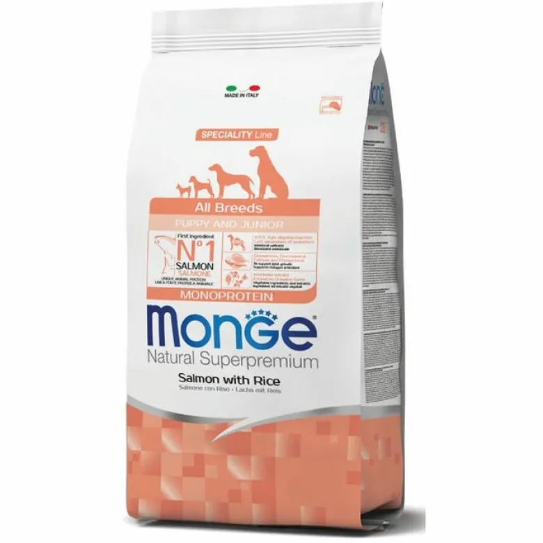 Monge Salmone E Riso Cibo Secco Per Cani Cuccioli Sacco 12 Kg
