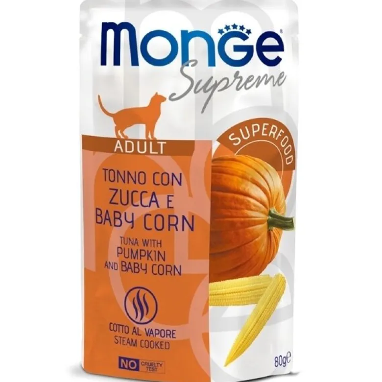 Monge Supreme Busta Adulto Tonno con Zucca e Mais Per Gatti Adulti 80g