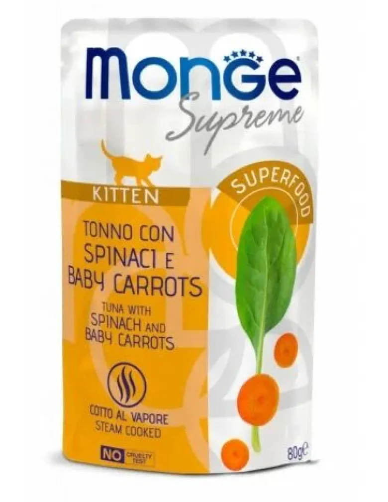 Monge Supreme Busta Kitten Tonno Spinaci E Miini Carote Per Gattini 80g