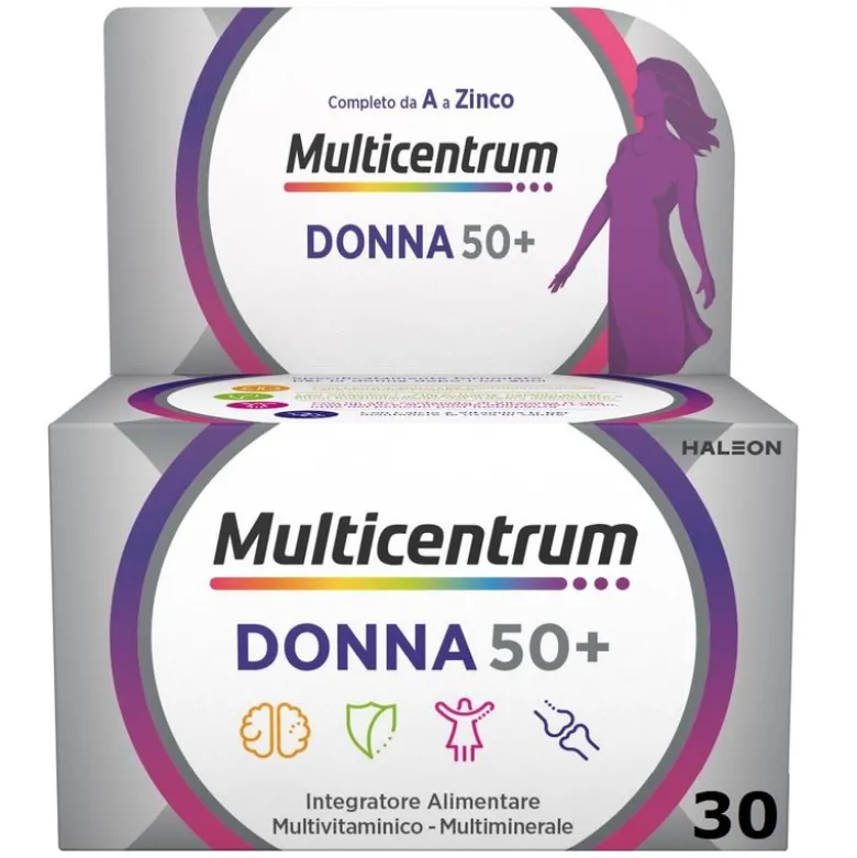 Multicentrum Donna 50+ Integratore Multivitaminico Multiminerale Ferro Calcio Vitamina D D3 30 Compr