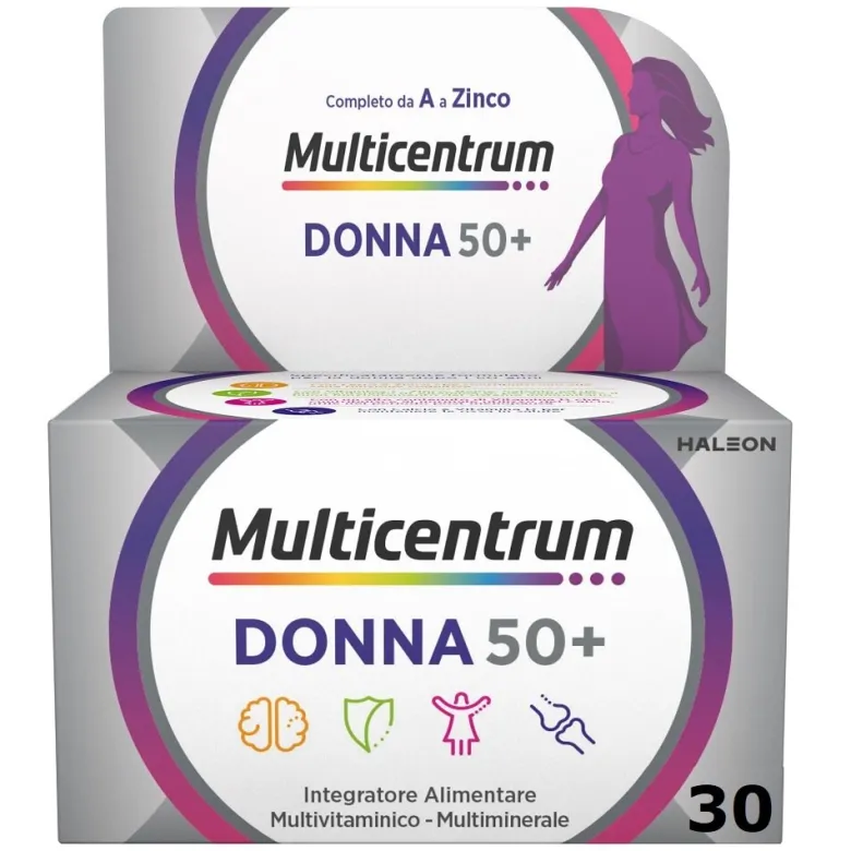 Multicentrum Donna 50+ Integratore Multivitaminico Multiminerale Ferro Calcio Vitamina D D3 30 Compr