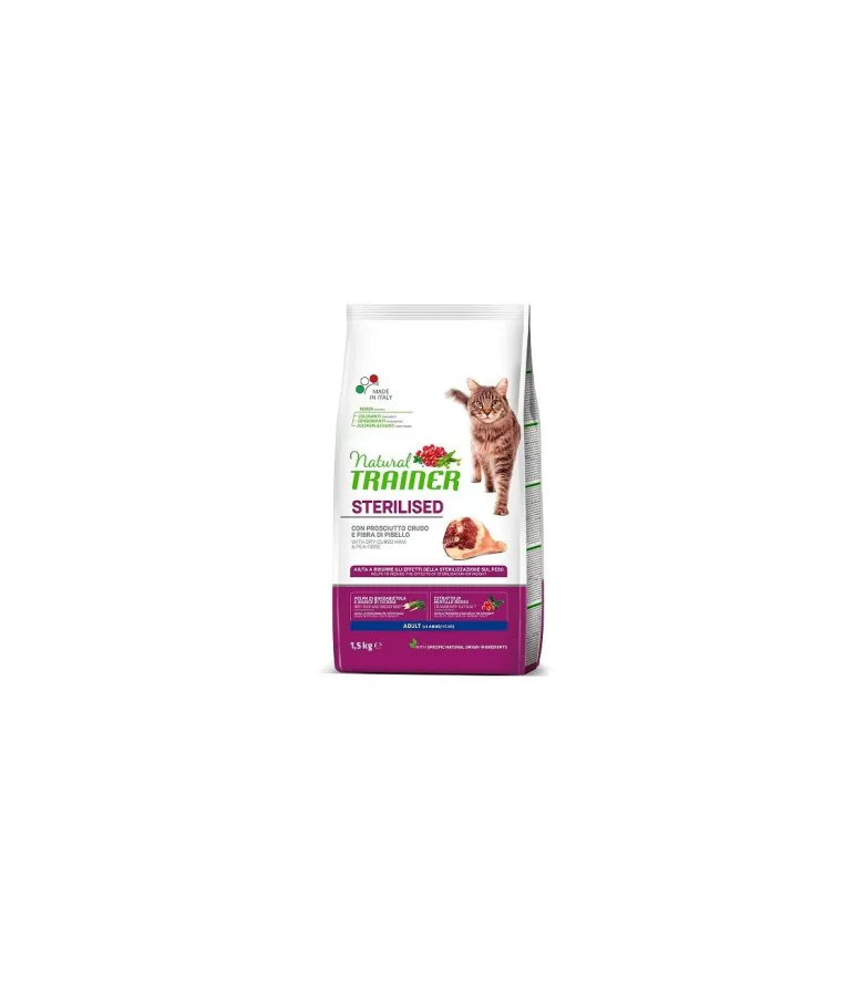 Natural Trainer Crocchette Prosciutto Crudo Gatto Sterilised Adult 1,5kg
