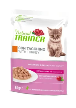 Natural Trainer Gatto Kitten & Young con Tacchino Bocconcini in Salsa 85g