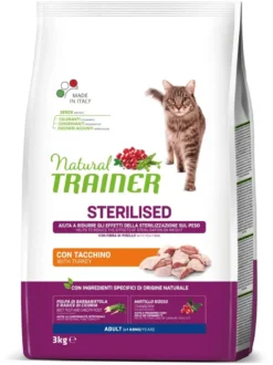Natural Trainer Sterilised Crocchette Con Tacchino Per Gatti Adulti Sacco 3kg