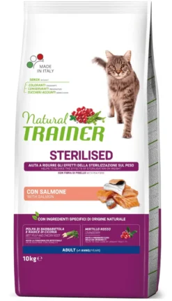 Natural Trainer Sterilised Crocchette Con Salmone Per Gatti Adulti Sacco 10kg