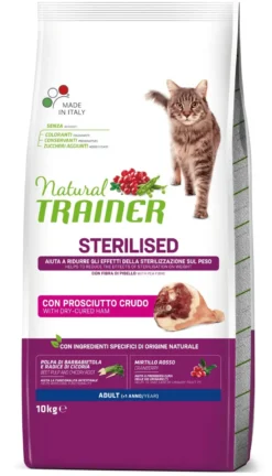 Natural Trainer Sterilised Crocchette Al Prosciutto Crudo Per Gatti Sterilizzati Sacco 10kg