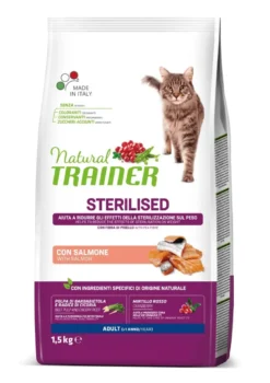 Natural Trainer Sterilised Crocchette Con Salmone Per Gatti Adulti Sacco 1,5kg