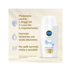 Nivea Sun Crema Viso Solare Triple Protection Fp50+ Fluido Ultra Leggero 40ml