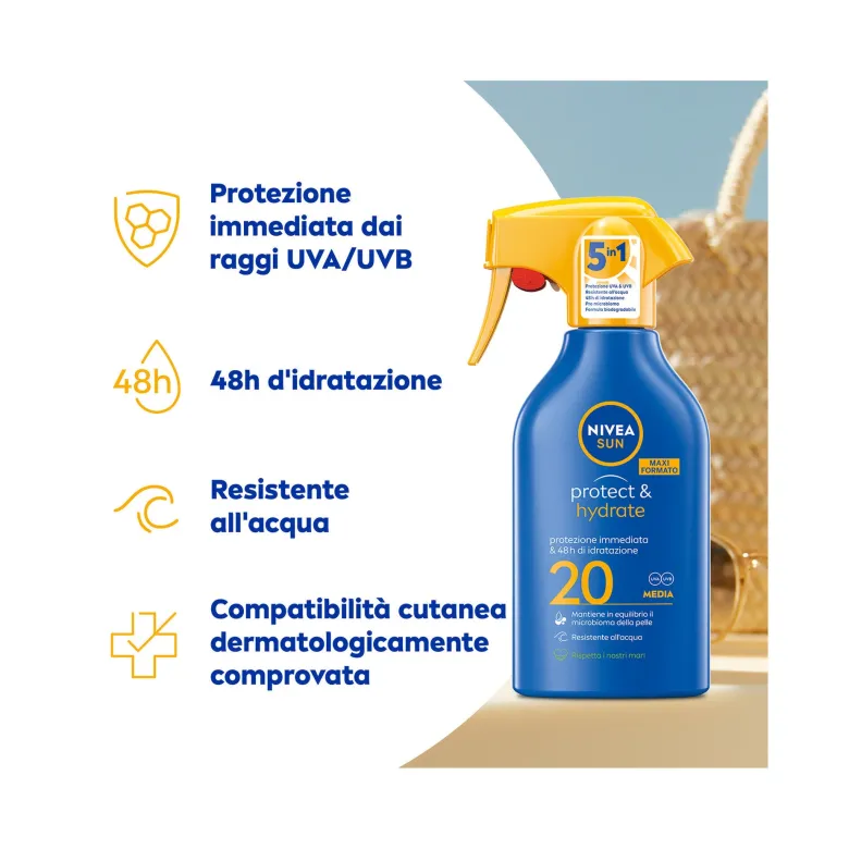 Nivea Sun Spray Solare Protect & Hydrate Fp20 Crema Solare Idratante Per 48 Ore 270ml