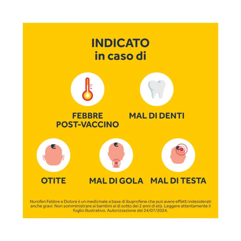 Nurofen Febbre e Dolore Bambini 200 mg/5 ml Ibuprofene Indicato per Febbre Dolori ai Denti e Muscolari Sospensione Orale Fragola 100 ml