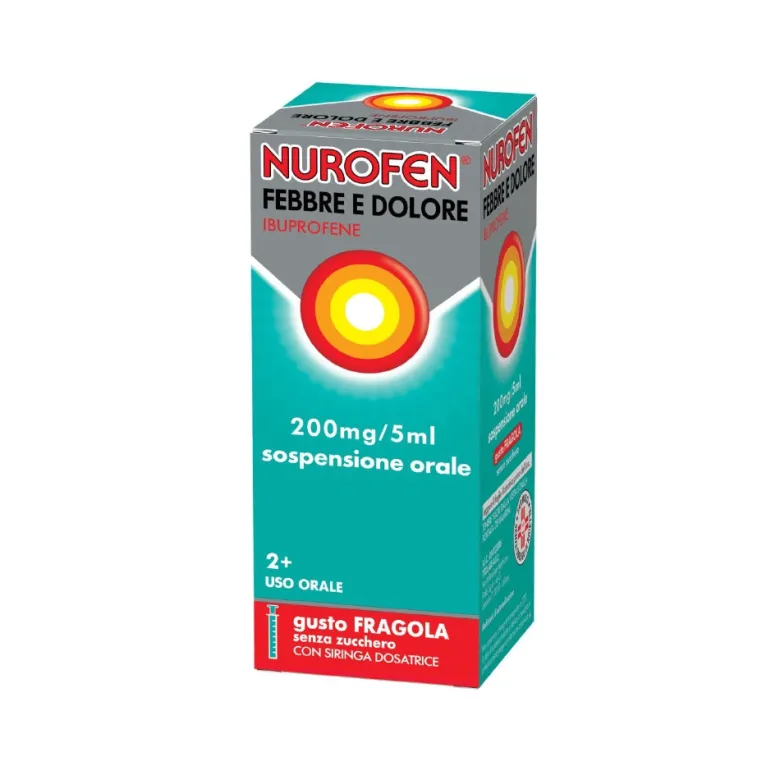 Nurofen Febbre e Dolore Bambini 200 mg/5 ml Ibuprofene Indicato per Febbre Dolori ai Denti e Muscolari Sospensione Orale Fragola 100 ml