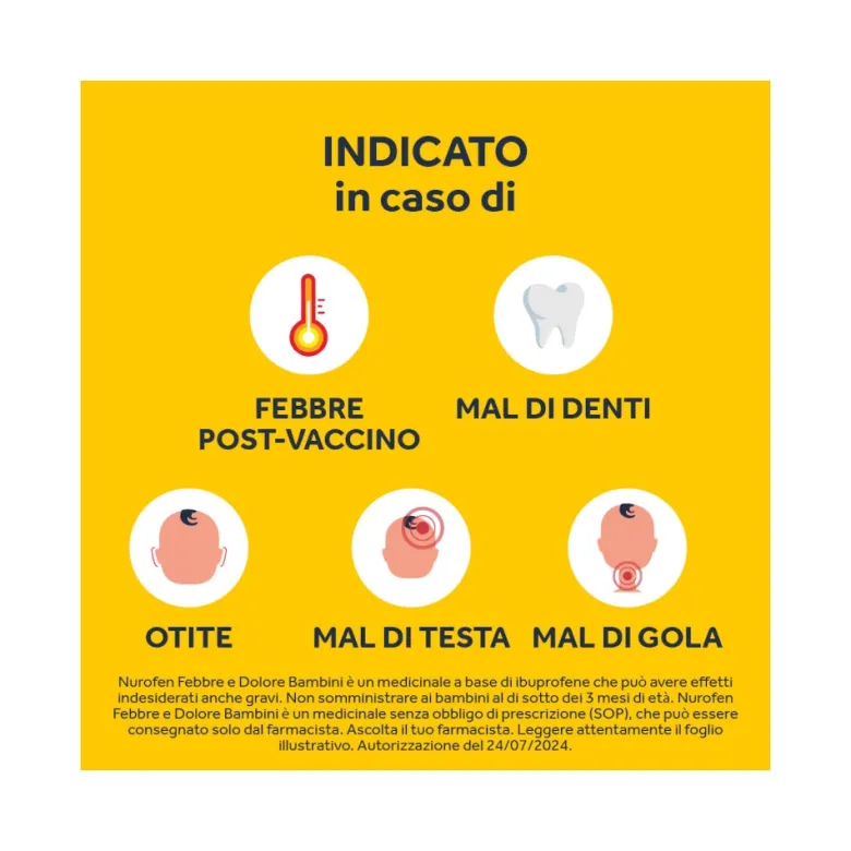 Nurofen Febbre e Dolore Bambini 100 mg/5 mlIbuprofene Indicato per Febbre Dolori ai Denti e Muscolari Sospensione Orale Arancia 150 ml