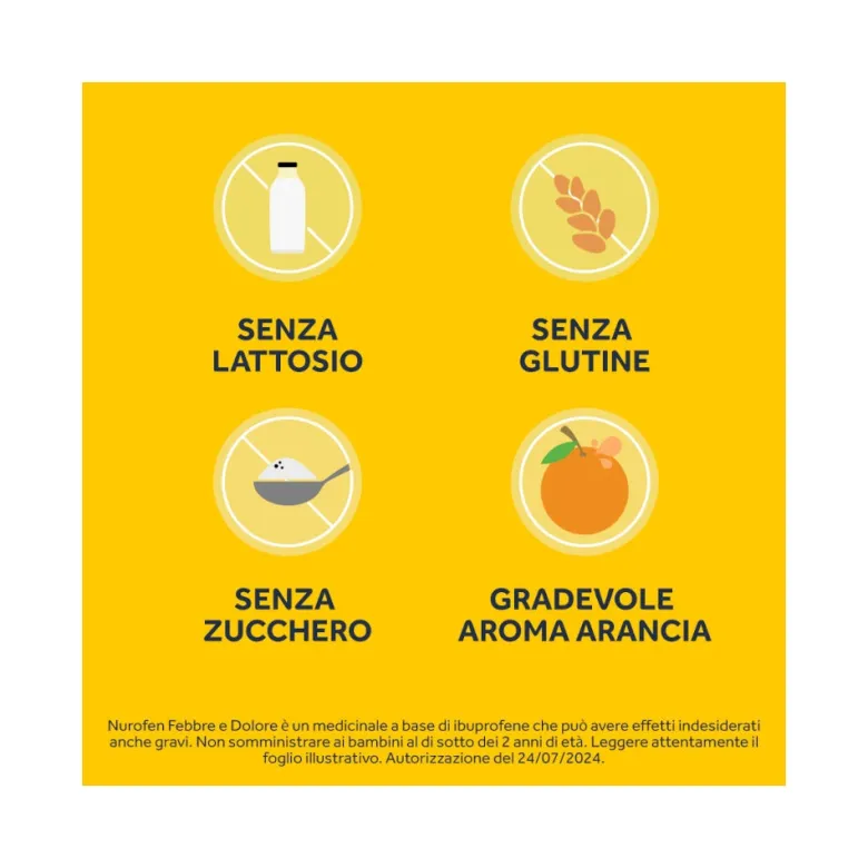 Nurofen Febbre e Dolore Bambini 200 mg/5 ml Ibuprofene Indicato per Febbre Dolori ai Denti e Muscolari Sospensione Orale Arancia 100 ml