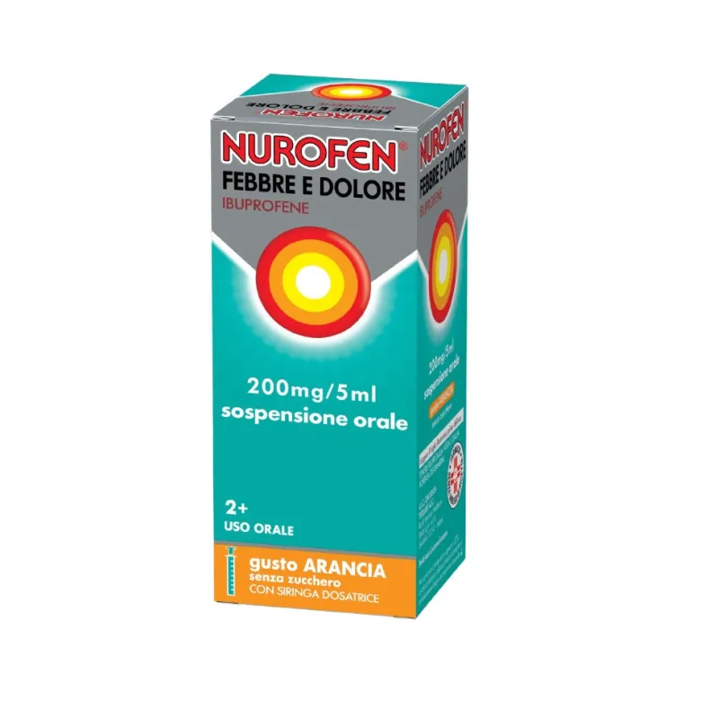 Nurofen Febbre e Dolore Bambini 200 mg/5 ml Ibuprofene Indicato per Febbre Dolori ai Denti e Muscolari Sospensione Orale Arancia 100 ml