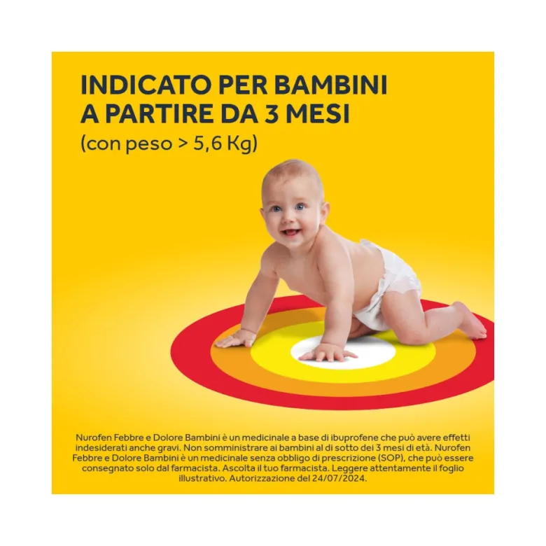 Nurofen Febbre e Dolore Bambini 100 mg/5 ml Ibuprofene Indicato per Febbre Dolori ai Denti e Muscolari Sospensione Orale Fragola 150 ml