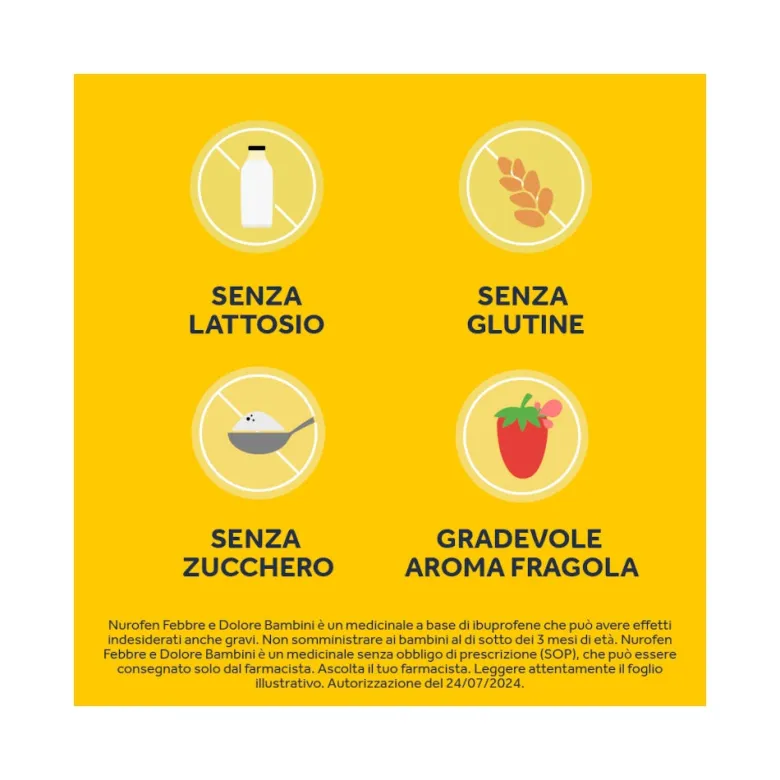 Nurofen Febbre e Dolore Bambini 100 mg/5 ml Ibuprofene Indicato per Febbre Dolori ai Denti e Muscolari Sospensione Orale Fragola 150 ml