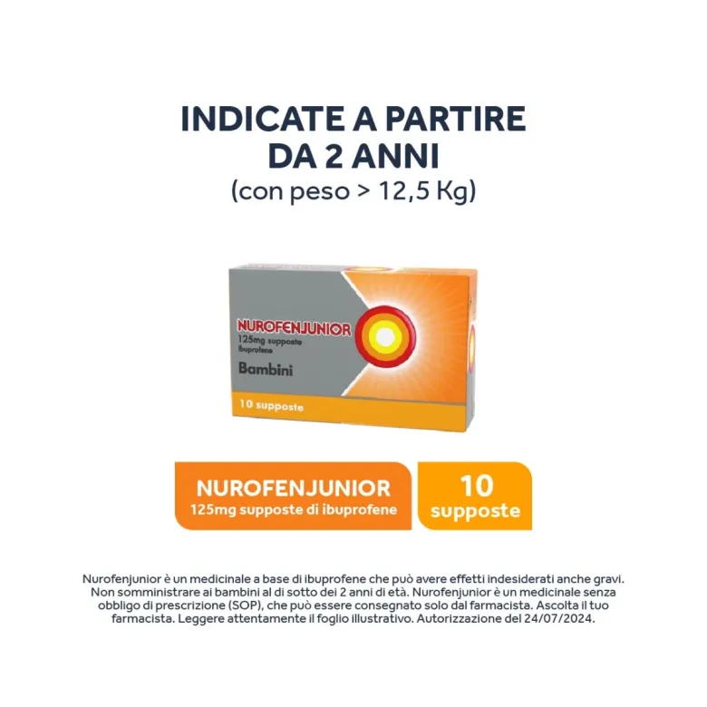 Nurofen Junior Bambini 125 mg Ibuprofene Analgesico Indicato per Febbre 10 Supposte