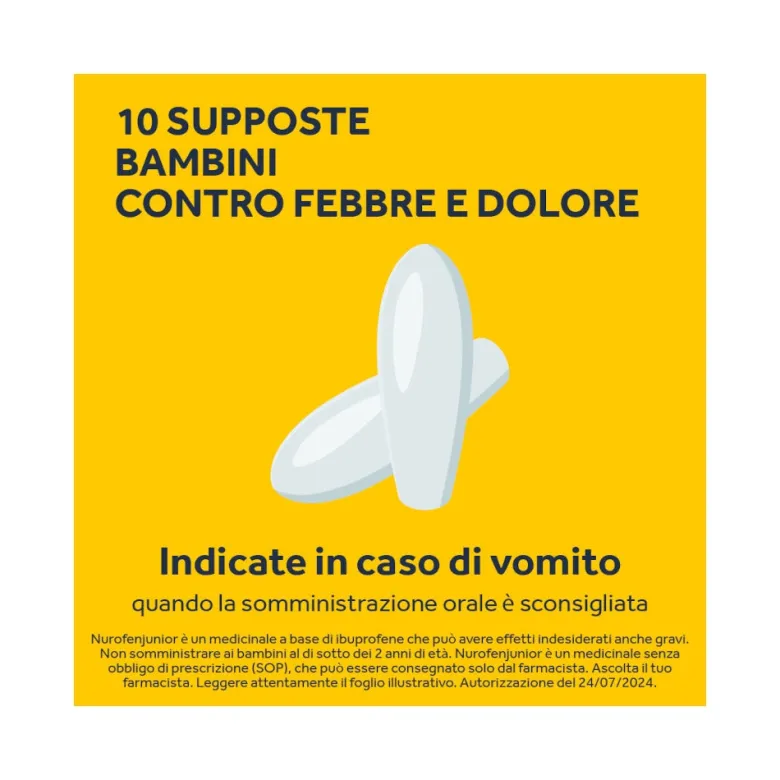 Nurofen Junior Bambini 125 mg Ibuprofene Analgesico Indicato per Febbre 10 Supposte