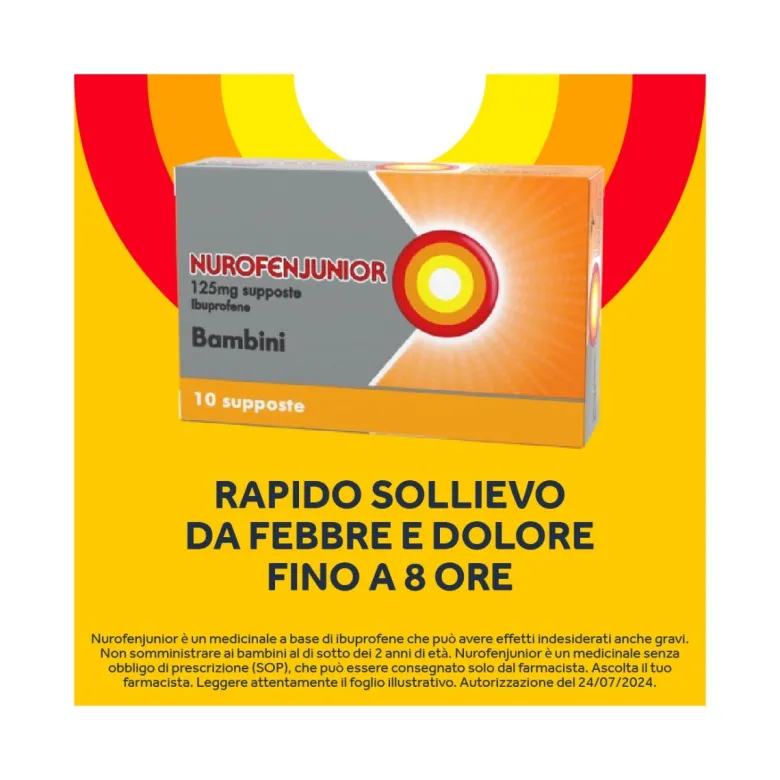 Nurofen Junior Bambini 125 mg Ibuprofene Analgesico Indicato per Febbre 10 Supposte
