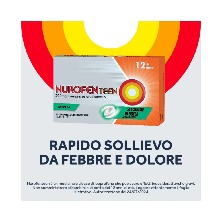 Nurofenteen 200 mg Ibuprofene Analgesico per Mal di Testa Mal di Denti e Dolori Mestruali 12 Compresse Orodispersibili alla Menta