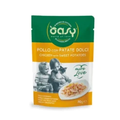 Oasy More Love Pollo con Patate Dolci in Brodo di Cottura Cibo Umido Per Gatti Adulti 70g