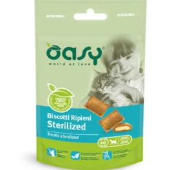 Oasy Wet Cat Snack Biscotti Ripieni Al Pollo Gatti Sterilizzati 60g