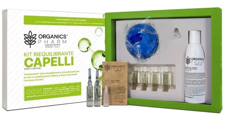 Organics Pharm Kit Riequilibrante Capelli Lozione 6 Fiale + Shampoo 150ml + Spazzola