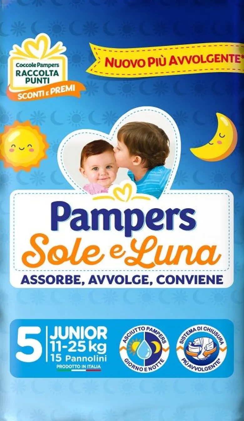 Pampers Sole e Luna Pannolini Taglia 5 Junior (11-25 kg) 15 Pezzi