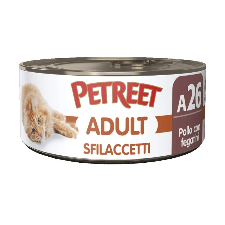 Petreet Natura Sfilaccetti di Pollo con Fegatini alimento umido per gatti adulti 70g