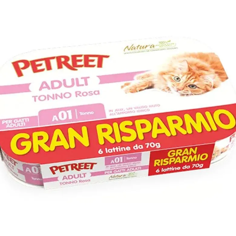 Petreet Tonno Rosa Cibo Umido Gatto Adulto 6x70g