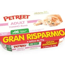 Petreet Tonno Rosa Con Fagiolini Cibo Umido Gatto Adulto 6x70g