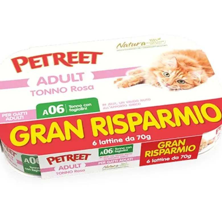 Petreet Tonno Rosa Con Fagiolini Cibo Umido Gatto Adulto 6x70g
