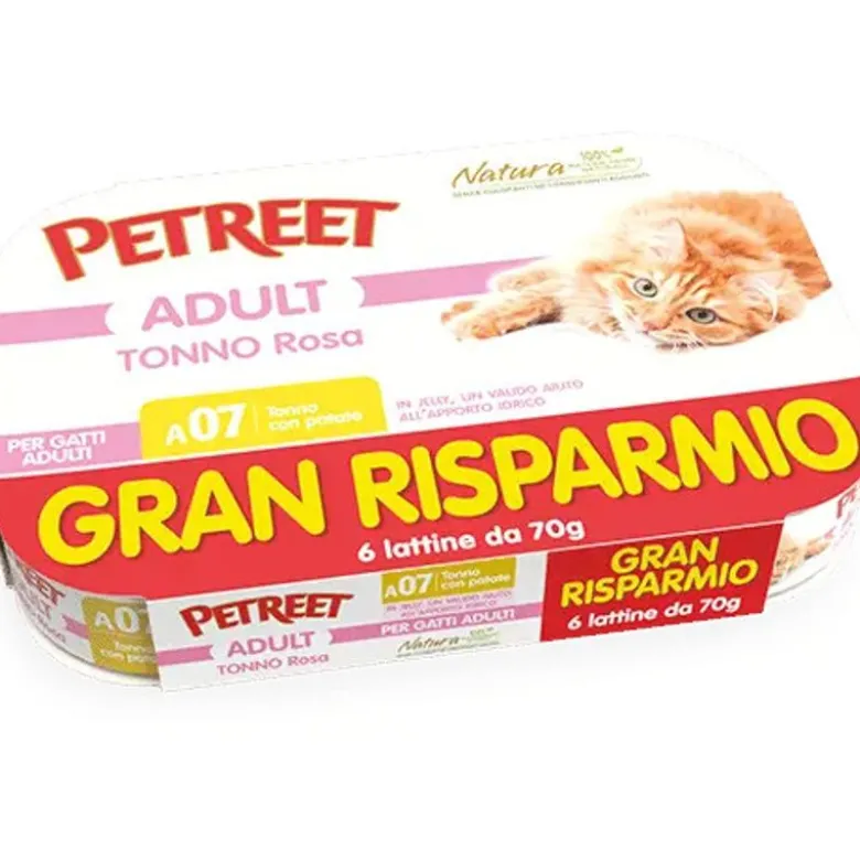 Petreet Tonno Rosa Con Patate Rosa Cibo Umido Gatto Adulto 6x70g