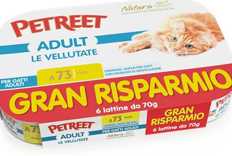 Petreet Vellutate Pollo Cibo Umido Gatto Adulto 6x70g