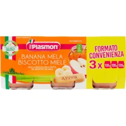Plasmon Omogeneizzato Banana Mela Biscotto Miele 3x120g