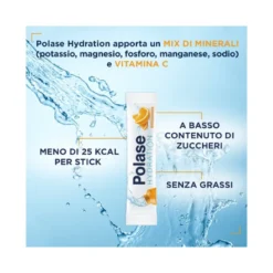 Polase Hydration Integratore Alimentare Magnesio/Potassio Sali Minerali Vitamina C Arancia 12 Stick