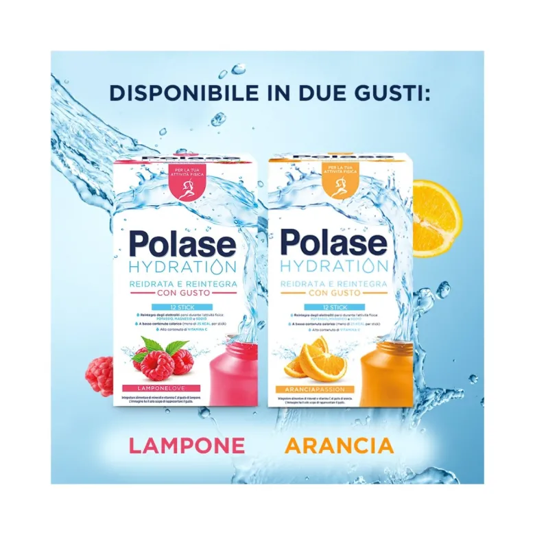 Polase Hydration Integratore Alimentare Magnesio/Potassio Sali Minerali Vitamina C Arancia 12 Stick
