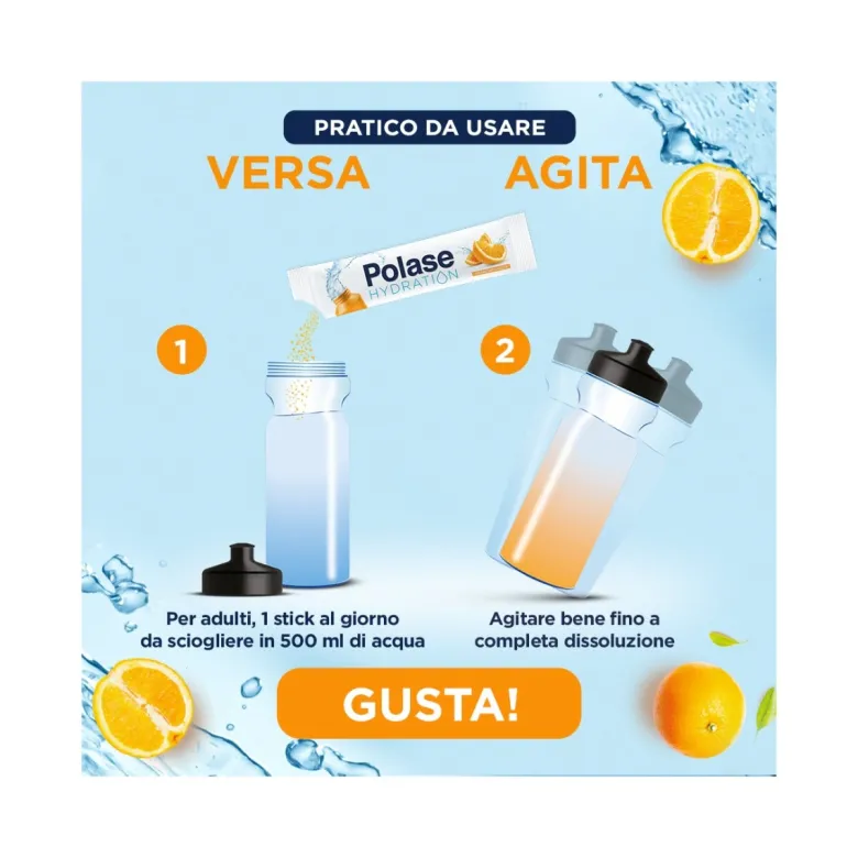 Polase Hydration Integratore Alimentare Magnesio/Potassio Sali Minerali Vitamina C Arancia 12 Stick
