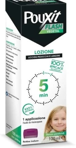 Pouxit Flash Vegetal Lozione Pidocchi e Lendini 100 ml con Pettine