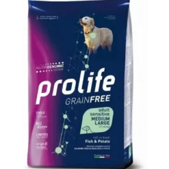Prolife Dog Grain Free Sensitive Fish & Potato Cibo Secco Per Cani Adulti Taglia Media/Grande Sacco
