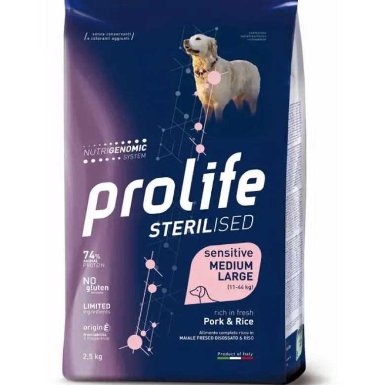 Prolife Dog Sterilised Sensitive Pork & Rice Cibo Secco Per Cani Adulti Sterilizzati Taglia Media/Gr