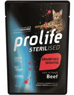 Prolife Sterilised Cat Grainfree Sensitive Cibo Umido Manzo Per Gatti Adulti 85g