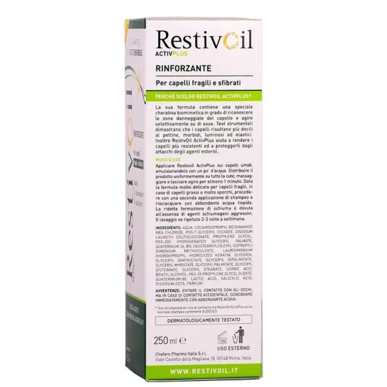 Restivoil ActivPlus olio-shampoo rinforzante per capelli fragili e sfibrati 250ml
