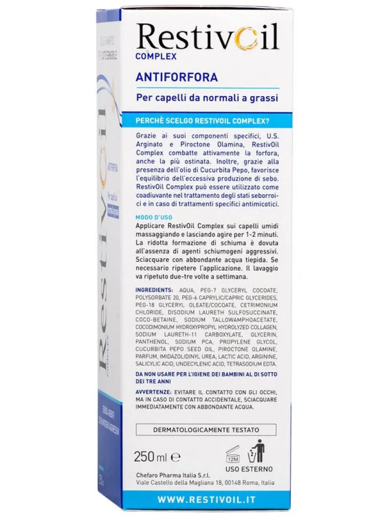 Restivoil Complex Antiforfora Olio-Shampoo per cute sensibile capelli da normali a grassi 250ml