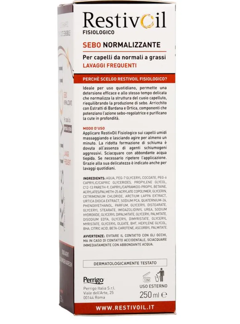Restivoil Sebo-normalizzante olio-shampoo lavaggi frequenti per capelli da normali a grassi 250ml