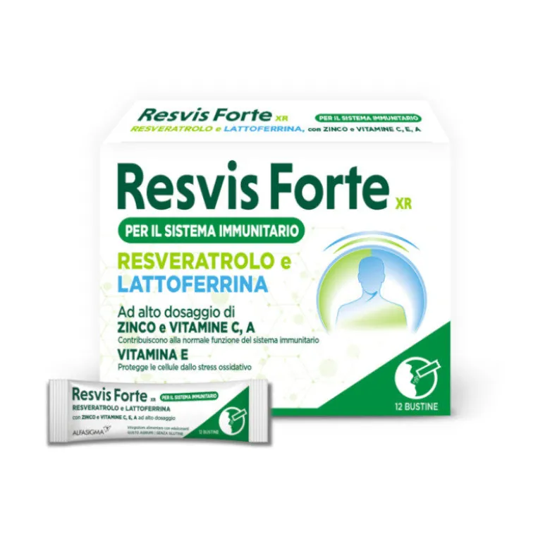 Resvis Forte XR integratore di Vitamine Resveratrolo e Lattoferrina 12 bustine
